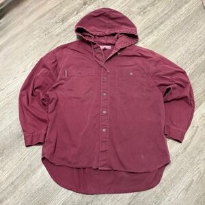 Unionbay Mens XL Hooded Button Down Shirt Burgundy Maroon Cotton Long Sleeve Y2K